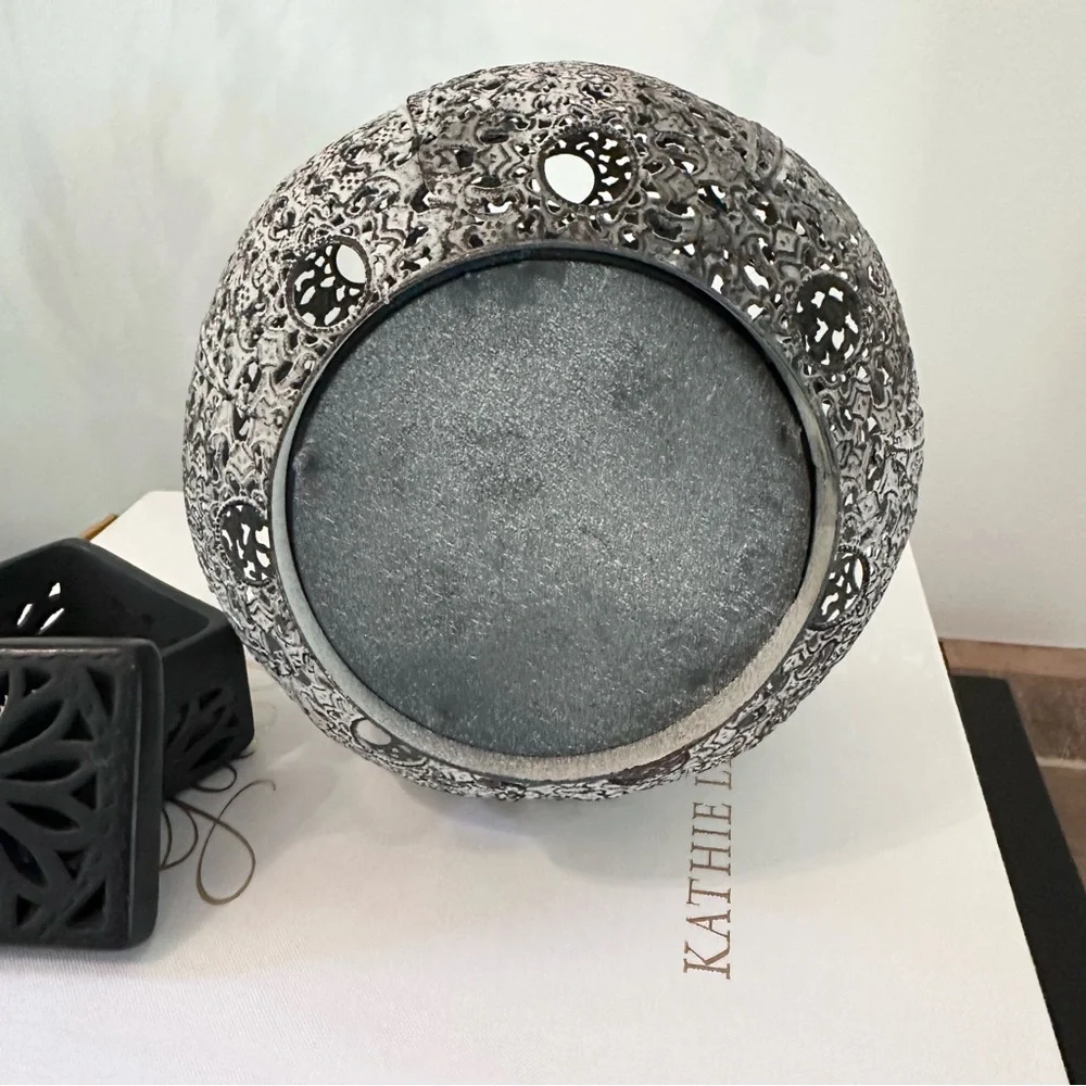 Decorative Metal Lantern Or Vase Perforated Metal With Vintage Look Handle